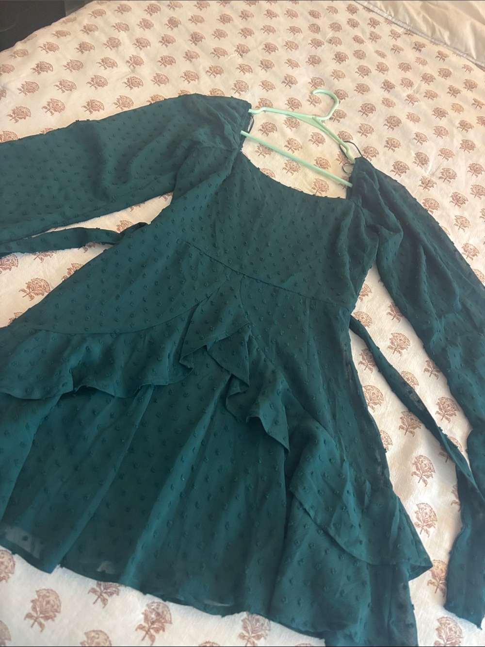 Teal/Dark Green Swiss Dot Ruffle Dress/Romper